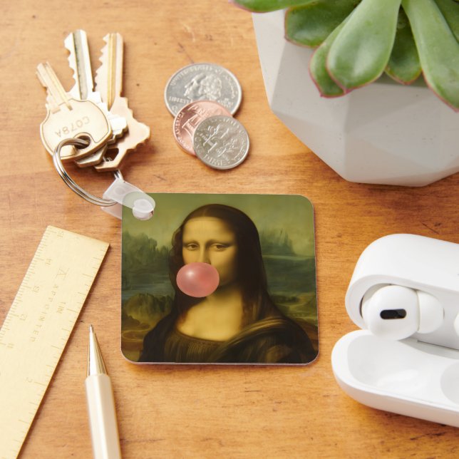 Chaveiro Mona Lisa Piscando Goma-Bolha Rosa (Mesa)