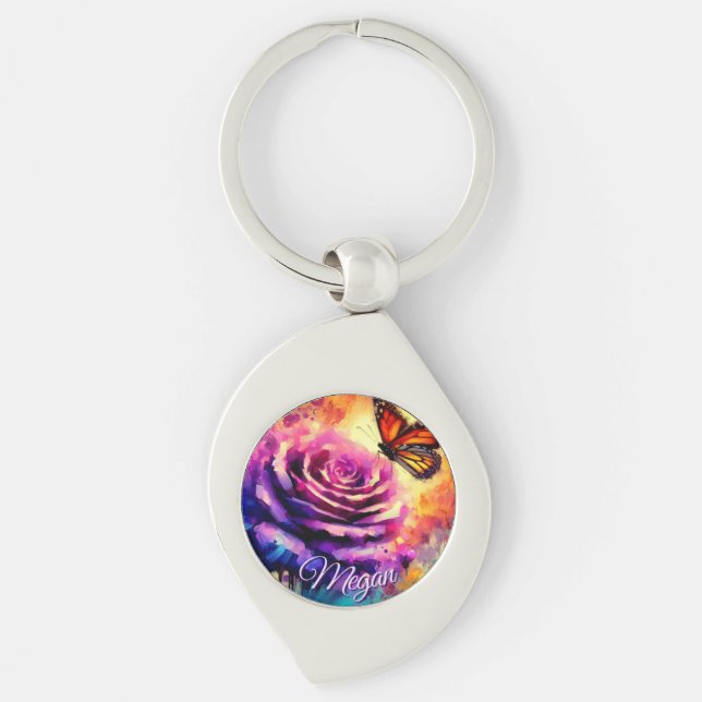 Chaveiro Monarch Butterfly on Rose at Sunset Personalized (Frente)