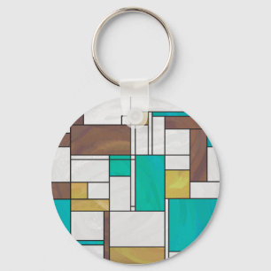 Chaveiro Mondrian Brown Yellow Teal Impressão