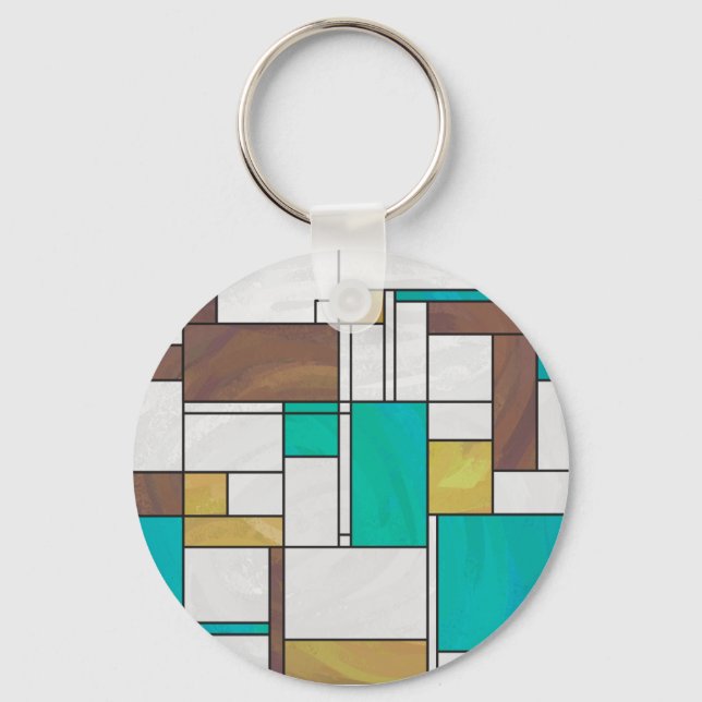 Chaveiro Mondrian Brown Yellow Teal Impressão (Frente)