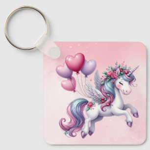 Chaveiro Monocórnio branco-rosa-pastel
