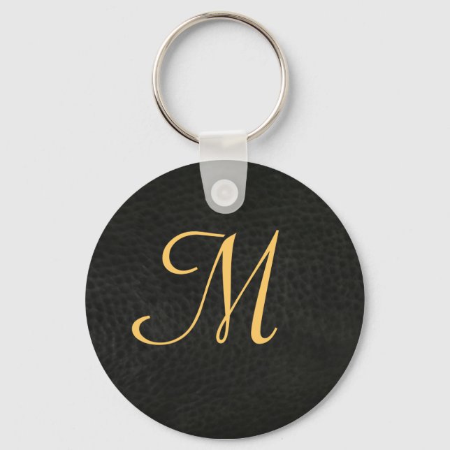 Chaveiro Monogram Black Leather Graduation Keychain (Frente)