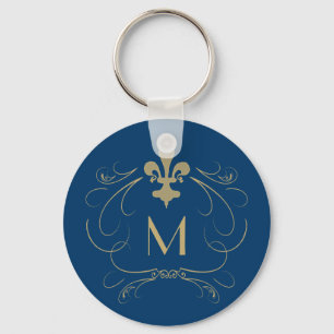 Chaveiro Monogram Elegant Fleur de Lis Blue Gold