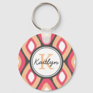 Chaveiro Monogram Ikat Diamonds Pattern Pink Grey