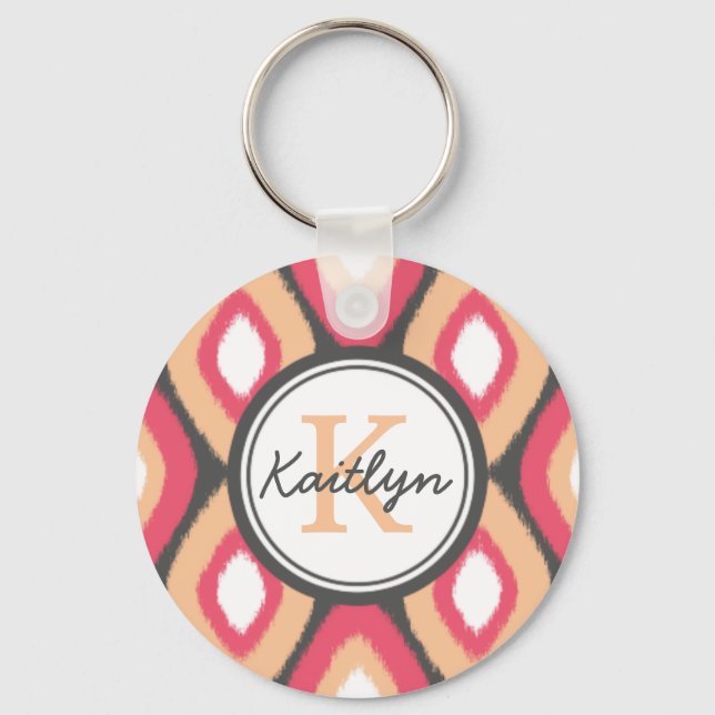 Chaveiro Monogram Ikat Diamonds Pattern Pink Grey (Frente)