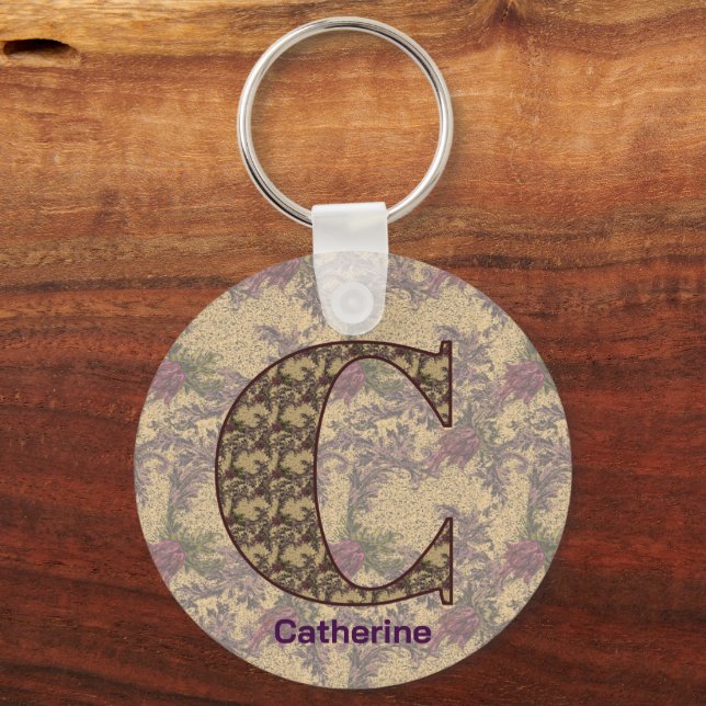 Chaveiro Monogram Initial C Vintage Floral Personalized (Frente)