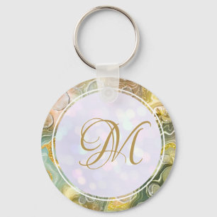 Chaveiro Monograma Abstrato inicial mármore Dourado Elegant