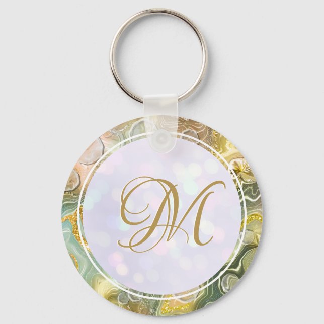 Chaveiro Monograma Abstrato inicial mármore Dourado Elegant (Frente)