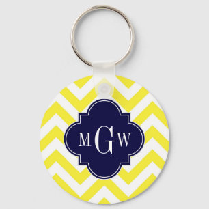 Chaveiro Monograma amarelo de Quatrefoil 3 do marinho do Lg