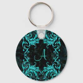 Chaveiro Monograma Aqua Blue Damask