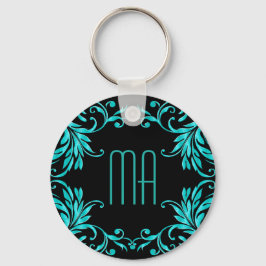 Chaveiro Monograma Aqua Blue Damask