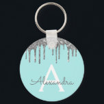 Chaveiro Monograma Azul Aqua Azul Espelho<br><div class="desc">Silver e Teal,  Chaveiro Elegante Aqua Blue Faux Sparkly Glitter Elegante. Esses Chaveiros podem ser personalizados para incluir seu nome e nome inicial. Essas correntes de chaves femininas fazem excelente doce aniversário de 16 anos,  chá de panela,  casamento,  25 ou favores ou presentes.</div>