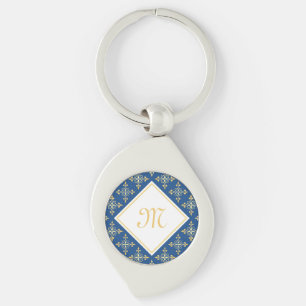Chaveiro Monograma Azul e Dourado Quatre Floral