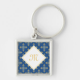 Chaveiro Monograma Azul e Dourado Quatre Floral