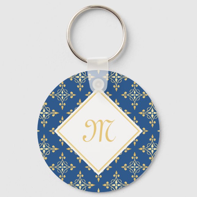 Chaveiro Monograma Azul e Dourado Quatre Floral (Frente)