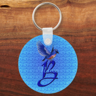 Chaveiro Monograma Azul Elegante Inicial B Personalizado