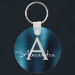 Chaveiro Monograma Azul Moderno de Aço Inoxidável<br><div class="desc">Chaveiro de Elegante Metálico de Aço Isolado e Azul Moderno e Elegante Esses Chaveiros podem ser personalizados para incluir seu nome e nome inicial. Estas correntes-chave fazem favores de excelente,  chá de panela ou festa de solteira.</div>