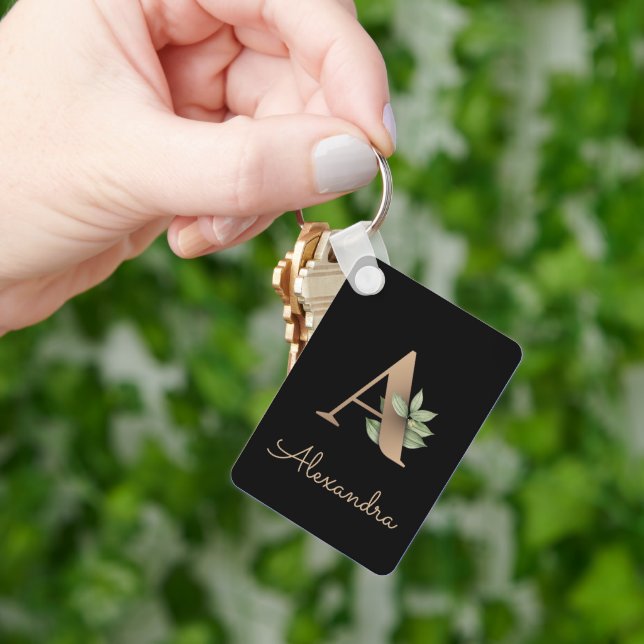 Chaveiro Monograma Botânico Elegante Letra Dourada A Chavei (Mão)