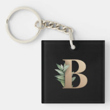 Monograma Botânico Elegante Letra Dourada B