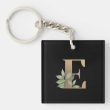Monograma Botânico Elegante Letra Dourada E
