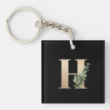 Monograma Botânico Elegante Letra Dourada H