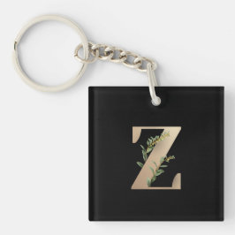 Chaveiro Monograma Botânico Elegante Letra Dourada Z