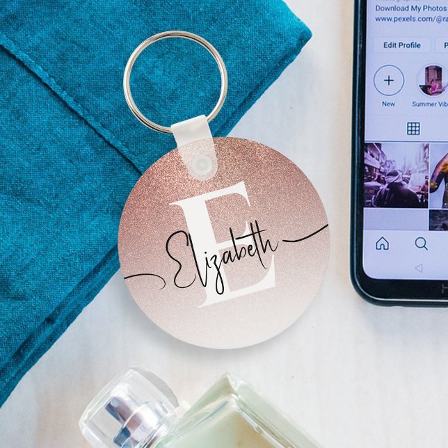 Chaveiro Monograma branco brilhante com Rosa de brilho Dour (Criador carregado)