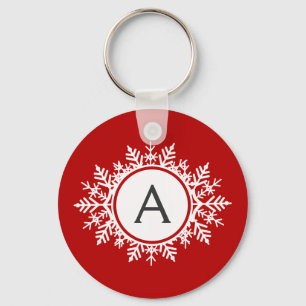 Chaveiro Monograma branco de floco de neve Ornamentado em v