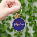 Chaveiro Monograma branco e azul vermelho formal<br><div class="desc">Um chaveiro formal náutico do divertimento no vermelho,  no branco e no azul de minha "coleção náutica".  Personalize o monograma com sua escolha do nome e da inicial.</div>