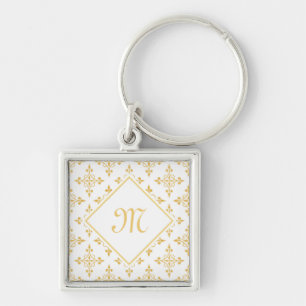 Chaveiro Monograma Branco e Dourado Quatre Floral