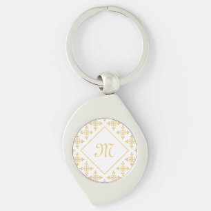 Chaveiro Monograma Branco e Dourado Quatre Floral