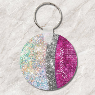 Chaveiro Monograma branco, iridescente, cor-de-rosa, com br