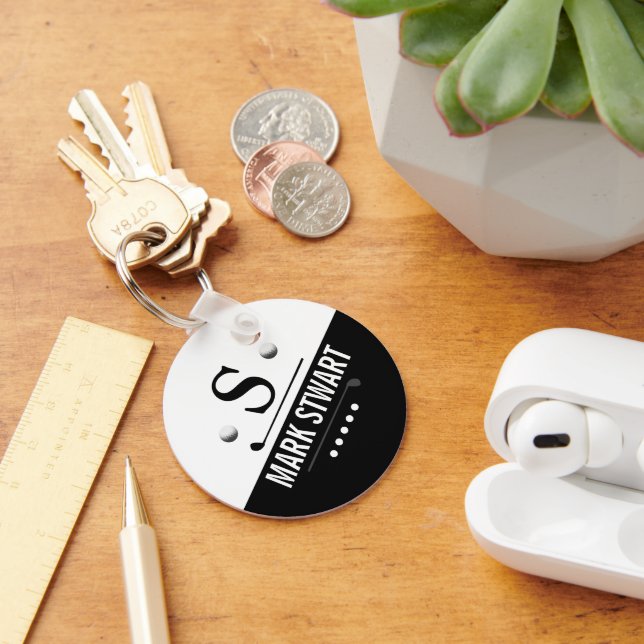 Chaveiro Monograma Branco Negro de Golfer Moderno (Mesa)