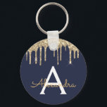 Chaveiro Monograma brilhante brilhante brilhante azul-Marin<br><div class="desc">Chaveiro Elegante Azul Faux Sparkly Glitter Dourado e Marinho. Esses Chaveiros podem ser personalizados para incluir seu nome e nome inicial. Essas correntes de chaves femininas fazem excelente doce aniversário de 16 anos,  chá de panela,  casamento ou festa de solteira favoritos ou presentes.</div>