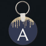 Chaveiro Monograma brilhante brilhante brilhante azul-Marin<br><div class="desc">Chaveiro Elegante Azul Faux Sparkly Glitter Dourado e Marinho. Esses Chaveiros podem ser personalizados para incluir seu nome e nome inicial. Essas correntes de chaves femininas fazem excelente doce aniversário de 16 anos,  chá de panela,  casamento ou festa de solteira favoritos ou presentes.</div>