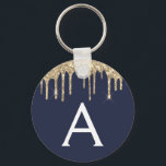 Chaveiro Monograma brilhante brilhante brilhante azul-Marin<br><div class="desc">Chaveiro Elegante Azul Faux Sparkly Glitter Dourado e Marinho. Esses Chaveiros podem ser personalizados para incluir seu nome e nome inicial. Essas correntes de chaves femininas fazem excelente doce aniversário de 16 anos,  chá de panela,  casamento ou festa de solteira favoritos ou presentes.</div>