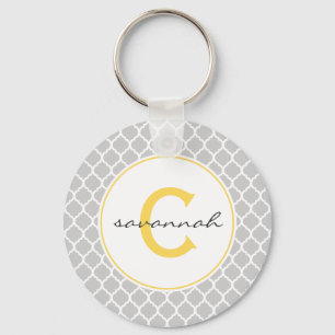 Chaveiro Monograma cinzento e amarelo de Quatrefoil