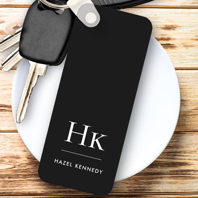 Chaveiro Monograma Clássico, preto e branco minimalista (Criador carregado)