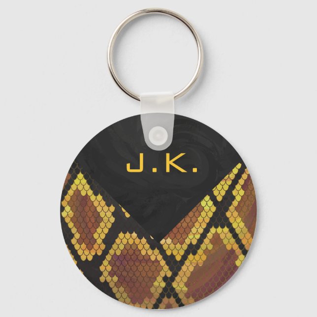 Chaveiro Monograma Cobra castanho e Impressão Dourado (Frente)