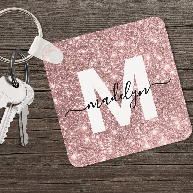 Chaveiro Monograma com Brilho em Rose Gold (Rose Gold Glitter Monogram keychain)