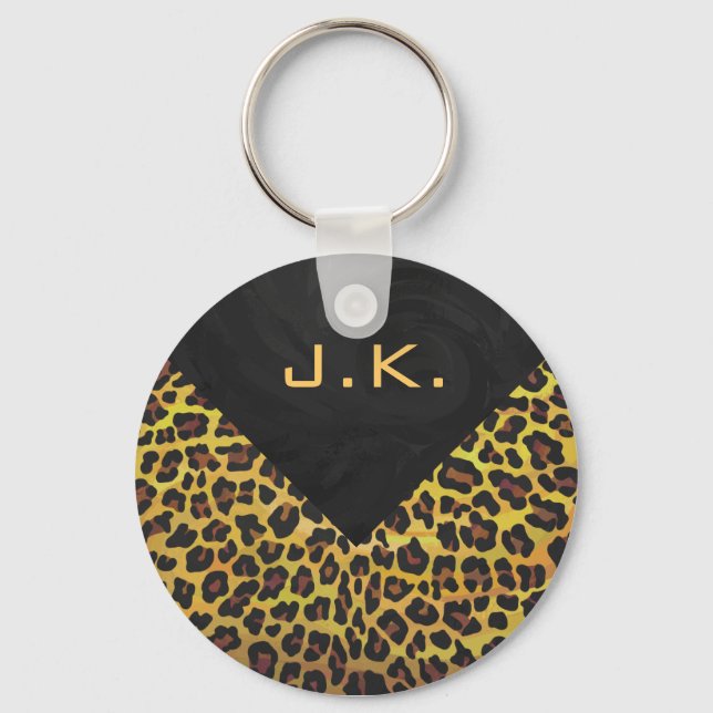 Chaveiro Monograma com Leopardo Castanho e Amarelo (Frente)