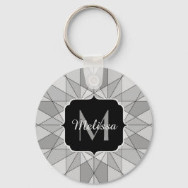 Chaveiro Monograma com padrão de triângulo mosaico cinza pr