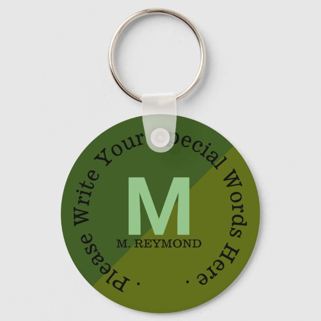 Chaveiro monograma com texto personalizado em verde de dois (Frente)