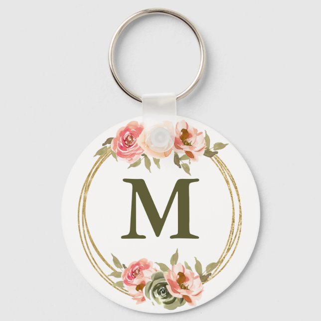 Chaveiro Monograma cor-de-água rosa Floral (Frente)
