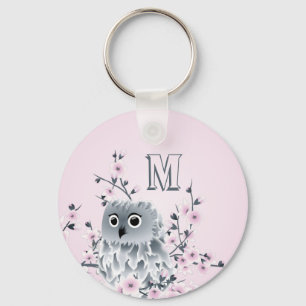 Chaveiro Monograma Cor-de-Rosa Menina Coruja Doce