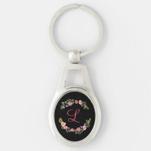 Chaveiro Monograma - Cor Floral Cor Rosa, Amarela e Verde