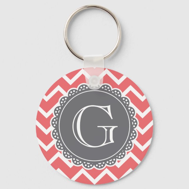 Chaveiro Monograma da Cinza Coral Chevron (Frente)