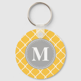 Chaveiro Monograma da Cinza de Latice de Girassol Amarelo-m