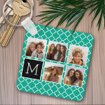 Chaveiro Monograma da Colagem de Fotografias Emerald & Blac<br><div class="desc">Padrão de Quatrefoil Verde e Branco - Use cinco fotos quadradas para criar um presente exclusivo e pessoal. Ou você pode ficar com o filhote hipster e fazer uma moda. Se precisar ajustar as fotos,  clique na ferramenta personalizar para fazer alterações.</div>