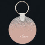 Chaveiro Monograma da rosa Dourada Laser Linear de Prata Ro<br><div class="desc">Rosa Dourado - Chaveiros com nomes de Monograma (Cadeia de Chaves) de Script Glitter Glitter e Rosa-Blush. Isto faz o doce e perfeito aniversário de 16 anos,  casamento,  chá de panela,  aniversário,  chá de fraldas ou festa de solteira presente para alguém que ama luxo de luxo e estilos quíticos.</div>